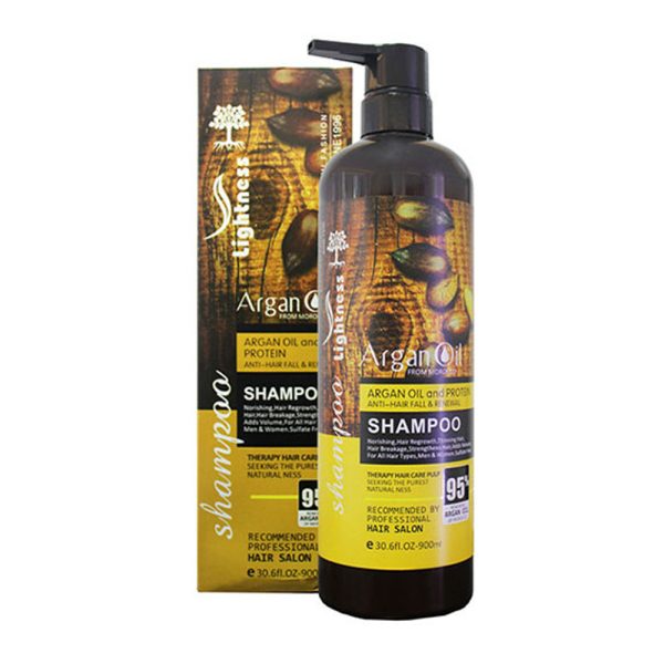 شامپو تقویت کننده و ترمیم کننده مو لایتنسSHAMPOO Lightness Argan oil حجم 900 میلی لیتر